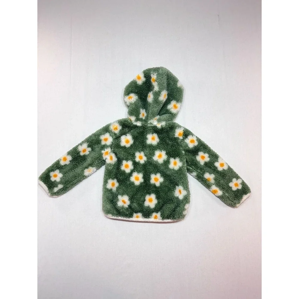 Little Me Baby Girls Green Daisy Fleece Zip Up Hoodie Jacket 24M